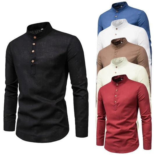 Men's solid color casual slim fitting standing collar long sleeved business shirt shirtMen's solid color casual slim fitting standing collar long sleeved business shirt shirt} $6.24 LEATHER STYLE MEN Men's solid color casual slim fitting standing collar l