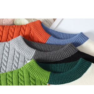 Autumn Winter Warm Mens Sweaters Fashion Turtleneck Patchwork Pullovers New Korean Streetwear Pullover Casual Men Clothing -  LEATHER STYLE  MEN 
