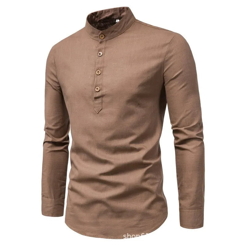 Men's solid color casual slim fitting standing collar long sleeved business shirt shirtMen's solid color casual slim fitting standing collar long sleeved business shirt shirt} $6.24 LEATHER STYLE MEN Men's solid color casual slim fitting standing collar l