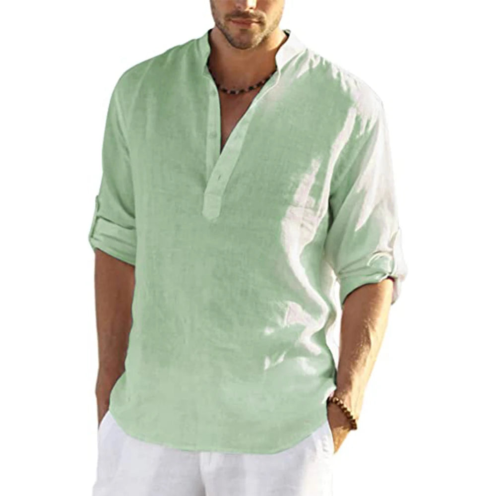 2022 New Men's Casual Blouse Cotton Linen Shirt -  LEATHER STYLE  MEN 