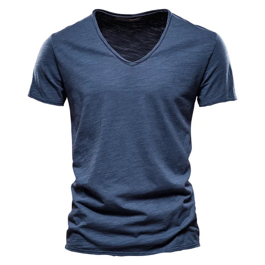 AIOPESON 100% Cotton Men T-shirt V-neck Fashion -  LEATHER STYLE  MEN 