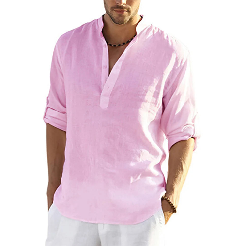 2022 New Men's Casual Blouse Cotton Linen Shirt -  LEATHER STYLE  MEN 