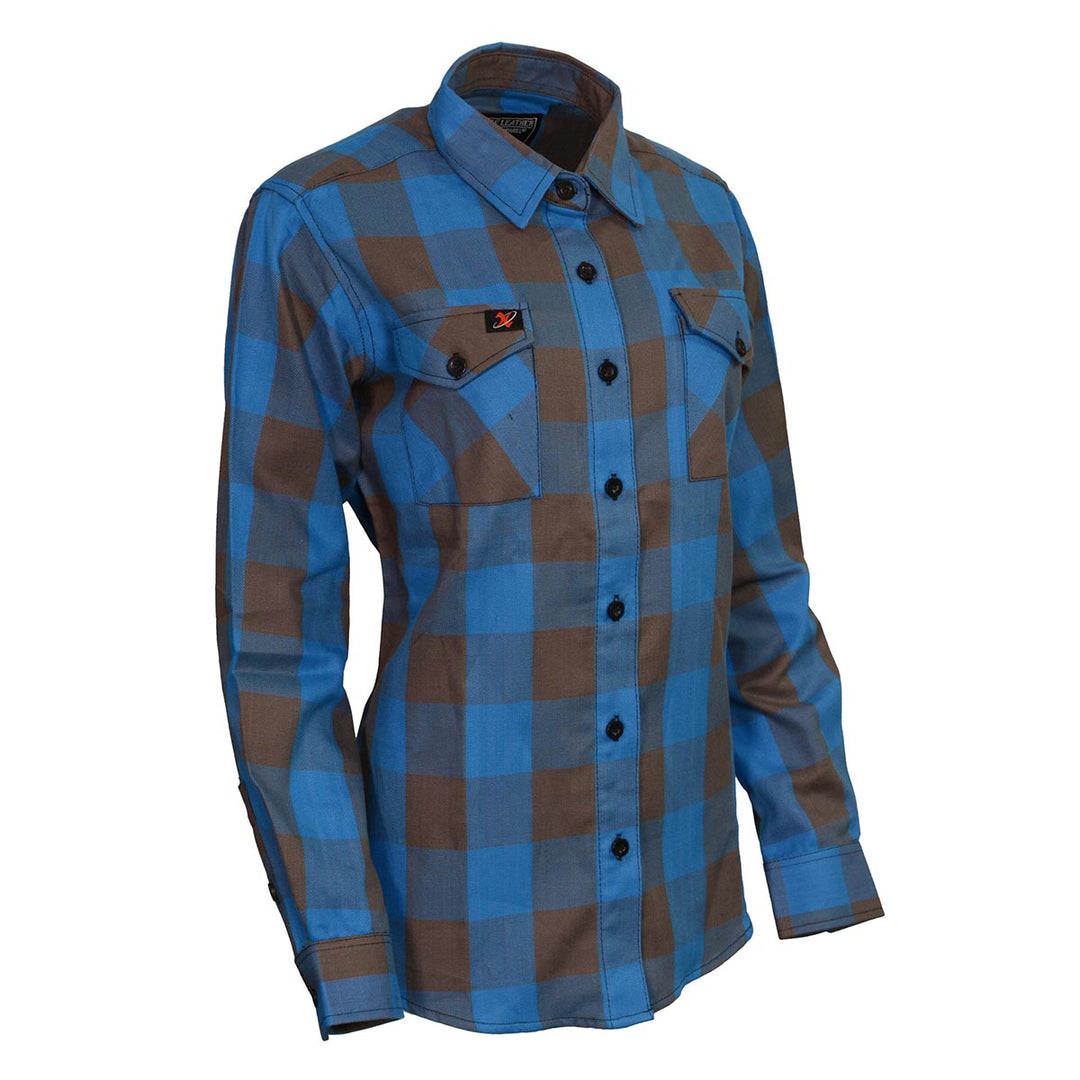 Milwaukee Leather MNG21618 Women's Brown and Aqua Long Sleeve Cotton Flannel Shirt -  LEATHER STYLE  MEN 
