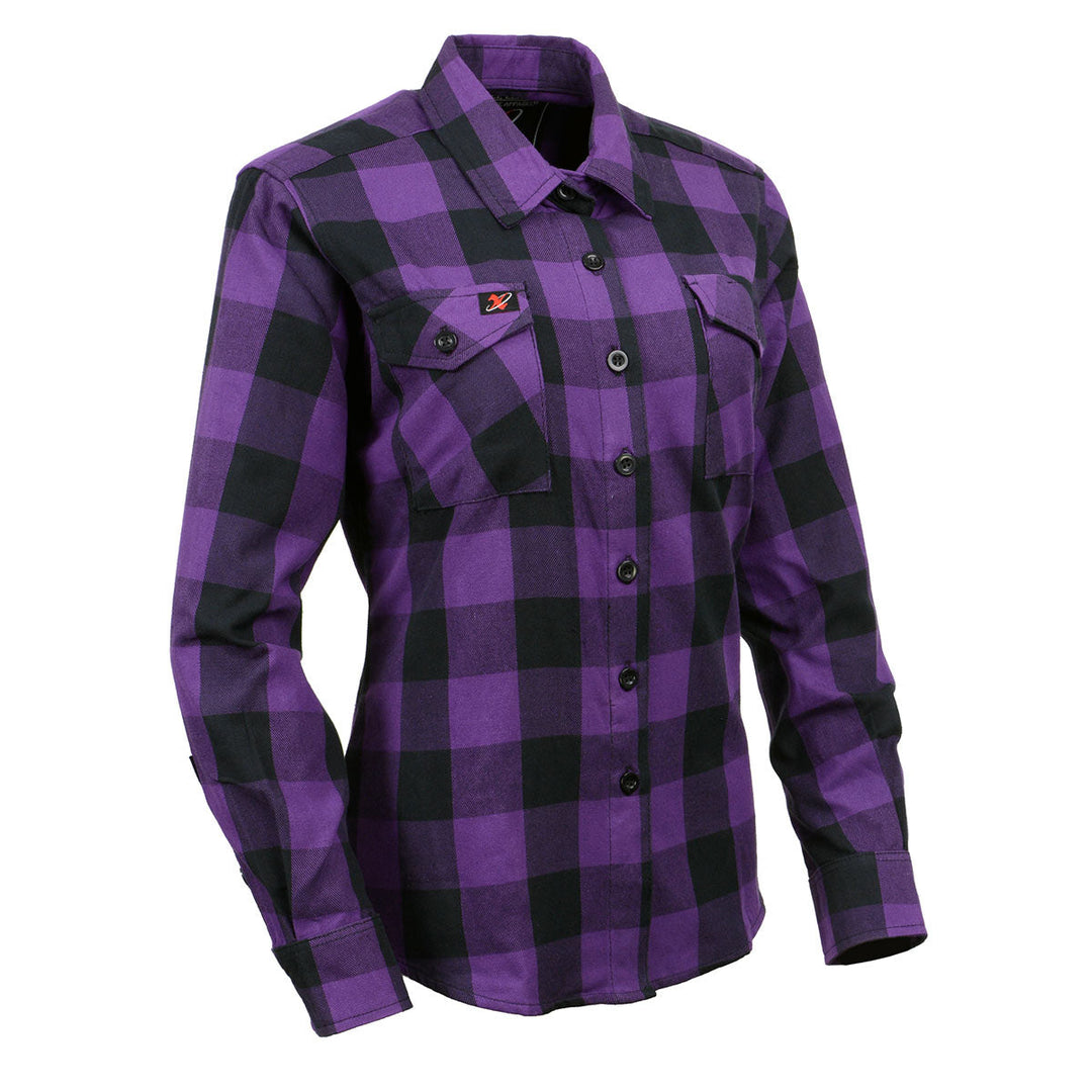 Milwaukee Leather MNG21619 Women's Black and Purple Long Sleeve Cotton Flannel Shirt -  LEATHER STYLE  MEN 